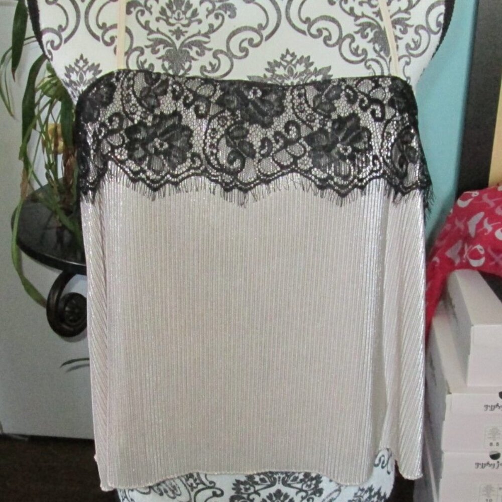 Lace-Trim Satin Camisole in Cream and Black
